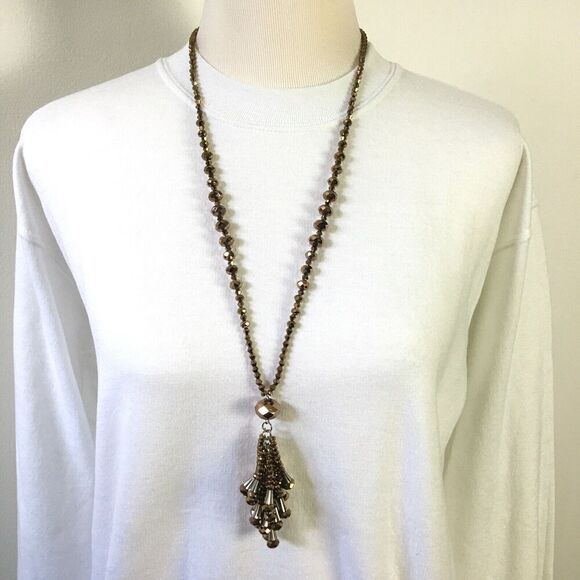 Handmade Tassel Necklace 33in Bronze Metallic Coated Glass Beads - Picture 1 of 12